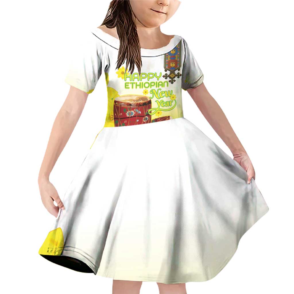 Ethiopian Enkutatash Family Matching Off Shoulder Short Dress and Hawaiian Shirt Kebero Drum With Adey Abeba Flower - Wonder Print Shop