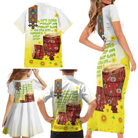 Ethiopian Enkutatash Family Matching Short Sleeve Bodycon Dress and Hawaiian Shirt Kebero Drum With Adey Abeba Flower - Wonder Print Shop