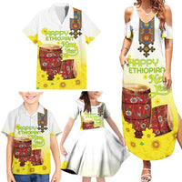 Ethiopian Enkutatash Family Matching Summer Maxi Dress and Hawaiian Shirt Kebero Drum With Adey Abeba Flower - Wonder Print Shop