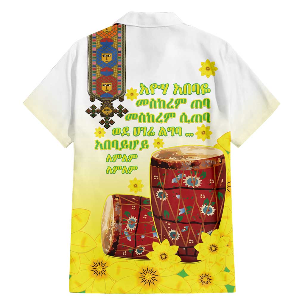 Ethiopian Enkutatash Family Matching Summer Maxi Dress and Hawaiian Shirt Kebero Drum With Adey Abeba Flower - Wonder Print Shop
