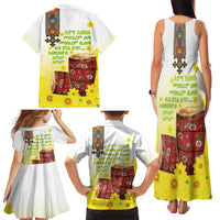 Ethiopian Enkutatash Family Matching Tank Maxi Dress and Hawaiian Shirt Kebero Drum With Adey Abeba Flower - Wonder Print Shop