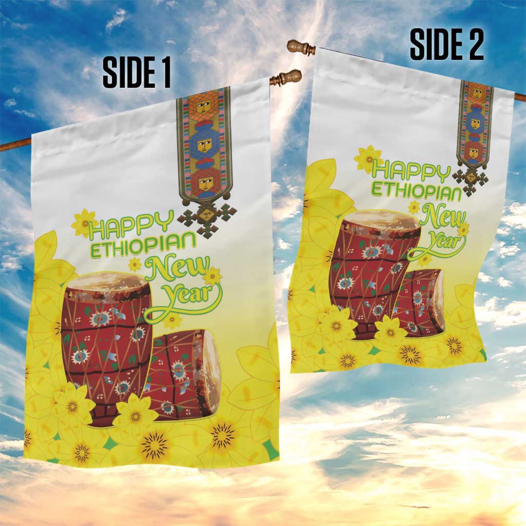 Ethiopian Enkutatash Garden Flag Kebero Drum With Adey Abeba Flower - Wonder Print Shop