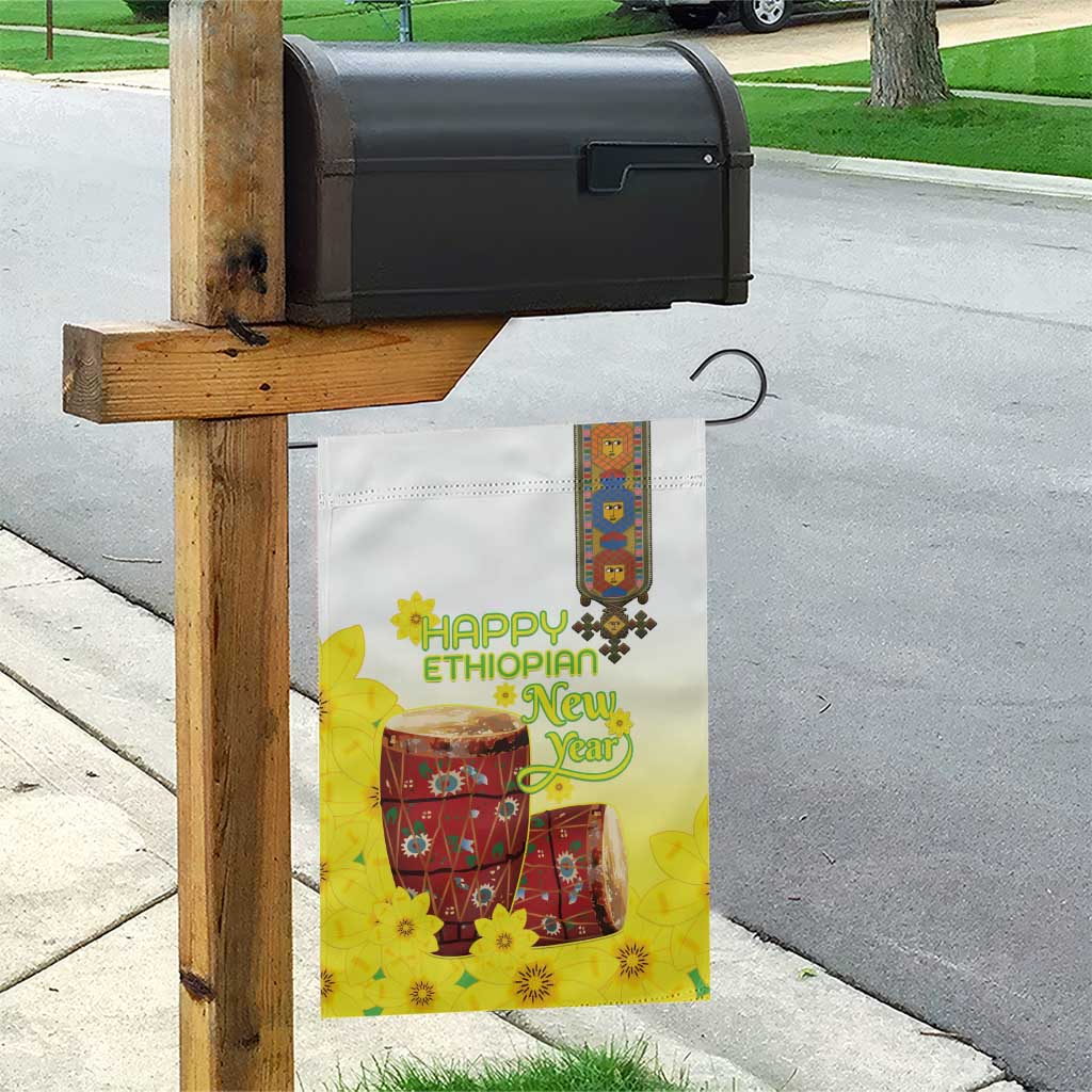 Ethiopian Enkutatash Garden Flag Kebero Drum With Adey Abeba Flower - Wonder Print Shop