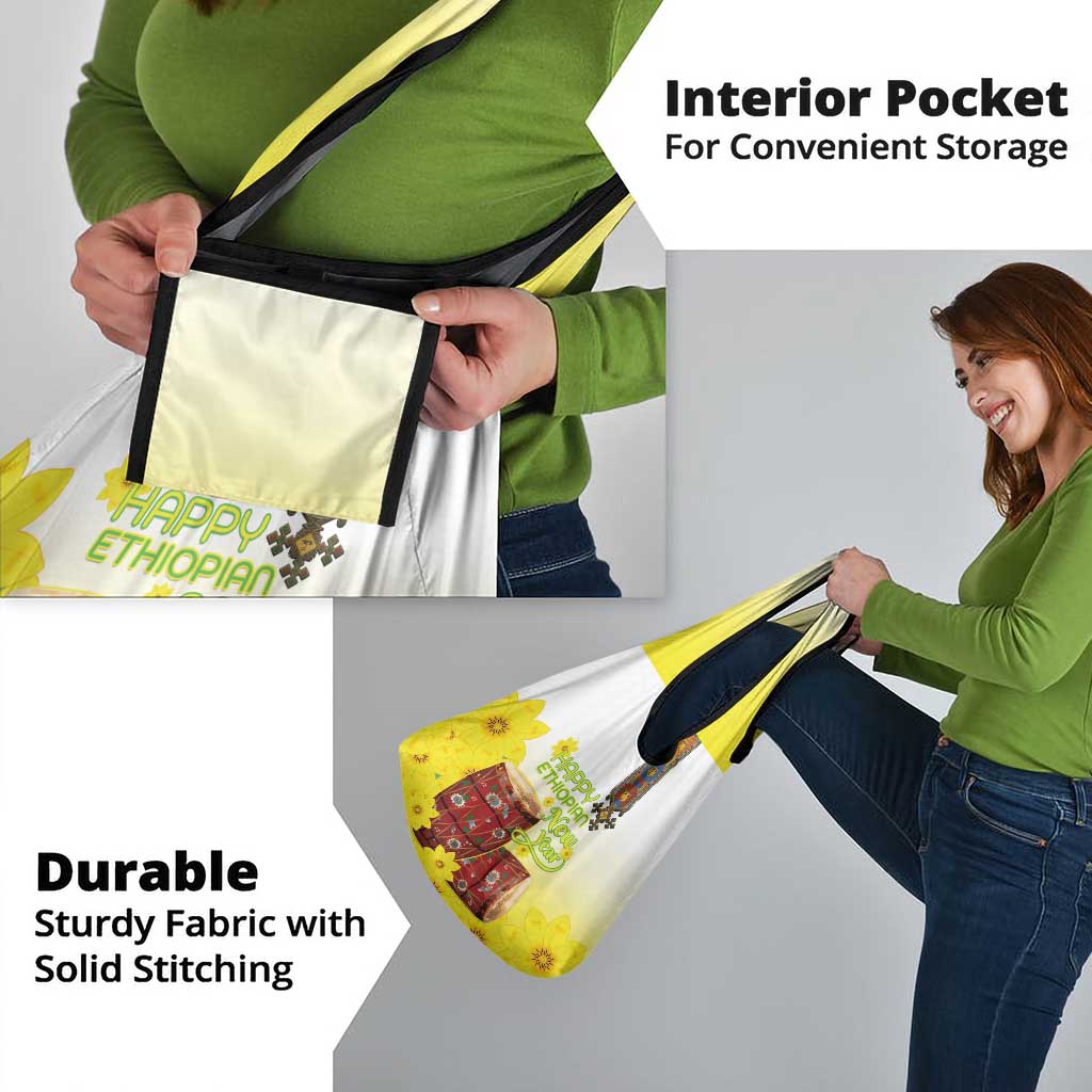 Ethiopian Enkutatash Grocery Bag Kebero Drum With Adey Abeba Flower - Wonder Print Shop