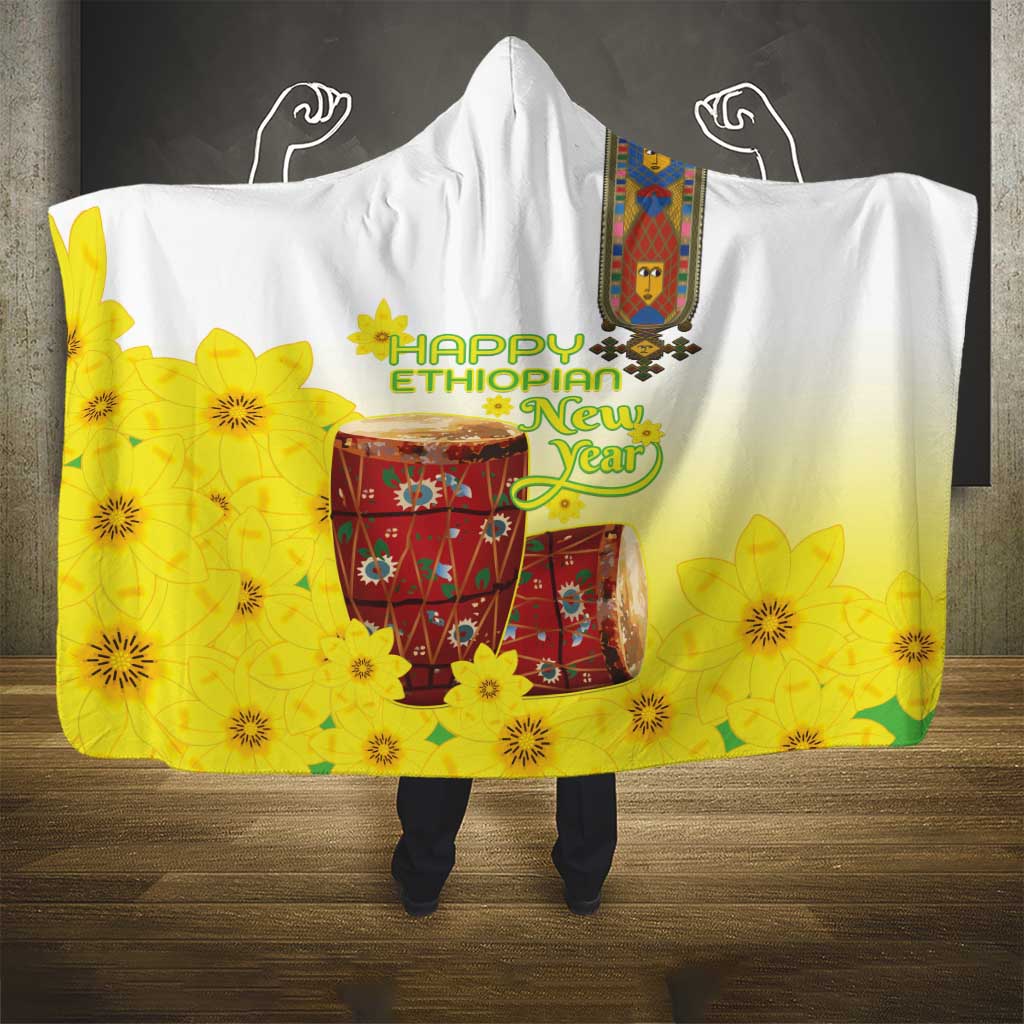 Ethiopian Enkutatash Hooded Blanket Kebero Drum With Adey Abeba Flower - Wonder Print Shop
