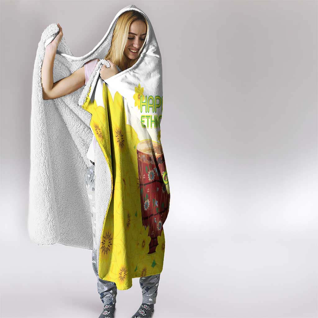 Ethiopian Enkutatash Hooded Blanket Kebero Drum With Adey Abeba Flower - Wonder Print Shop