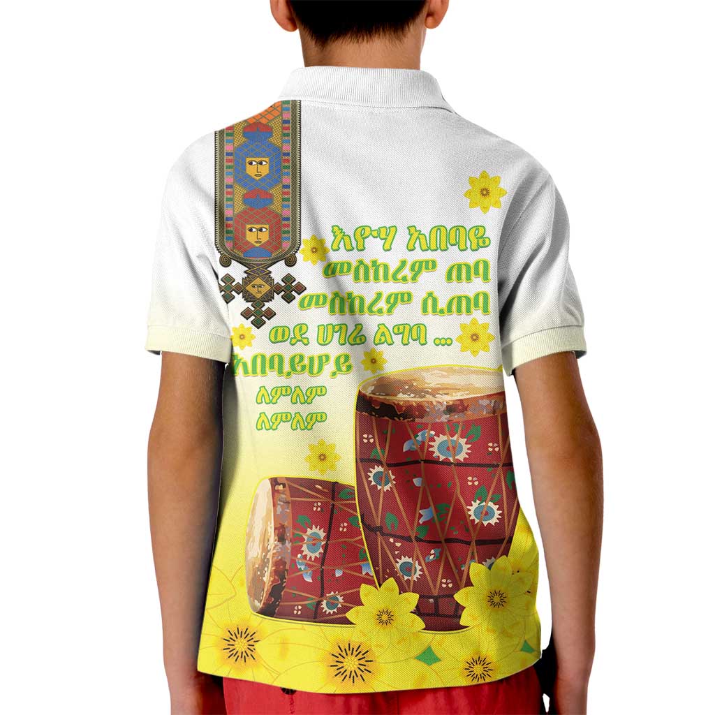 Ethiopian Enkutatash Kid Polo Shirt Kebero Drum With Adey Abeba Flower - Wonder Print Shop