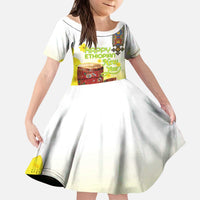 Ethiopian Enkutatash Kid Short Sleeve Dress Kebero Drum With Adey Abeba Flower - Wonder Print Shop