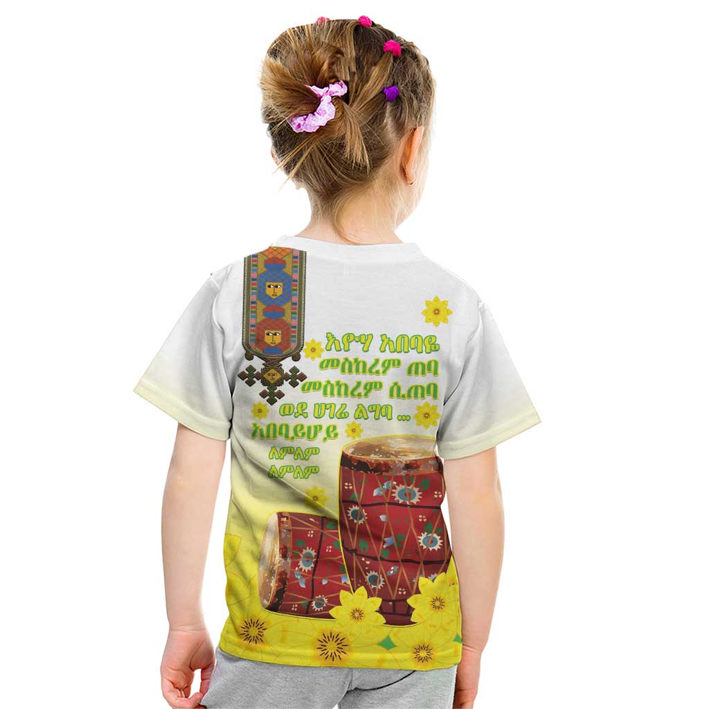 Ethiopian Enkutatash Kid T Shirt Kebero Drum With Adey Abeba Flower - Wonder Print Shop