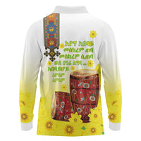 Ethiopian Enkutatash Long Sleeve Polo Shirt Kebero Drum With Adey Abeba Flower - Wonder Print Shop