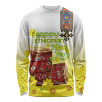 Ethiopian Enkutatash Long Sleeve Shirt Kebero Drum With Adey Abeba Flower - Wonder Print Shop