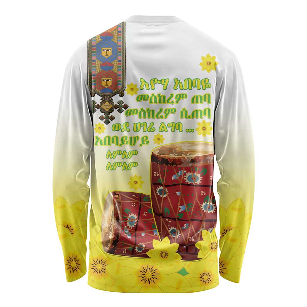 Ethiopian Enkutatash Long Sleeve Shirt Kebero Drum With Adey Abeba Flower - Wonder Print Shop