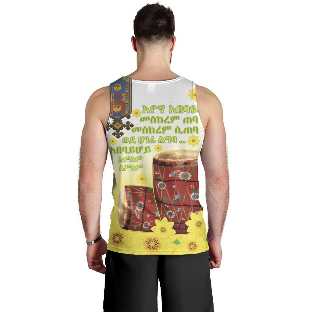 Ethiopian Enkutatash Men Tank Top Kebero Drum With Adey Abeba Flower - Wonder Print Shop