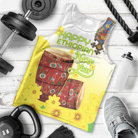 Ethiopian Enkutatash Men Tank Top Kebero Drum With Adey Abeba Flower - Wonder Print Shop