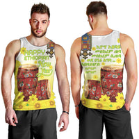 Ethiopian Enkutatash Men Tank Top Kebero Drum With Adey Abeba Flower - Wonder Print Shop