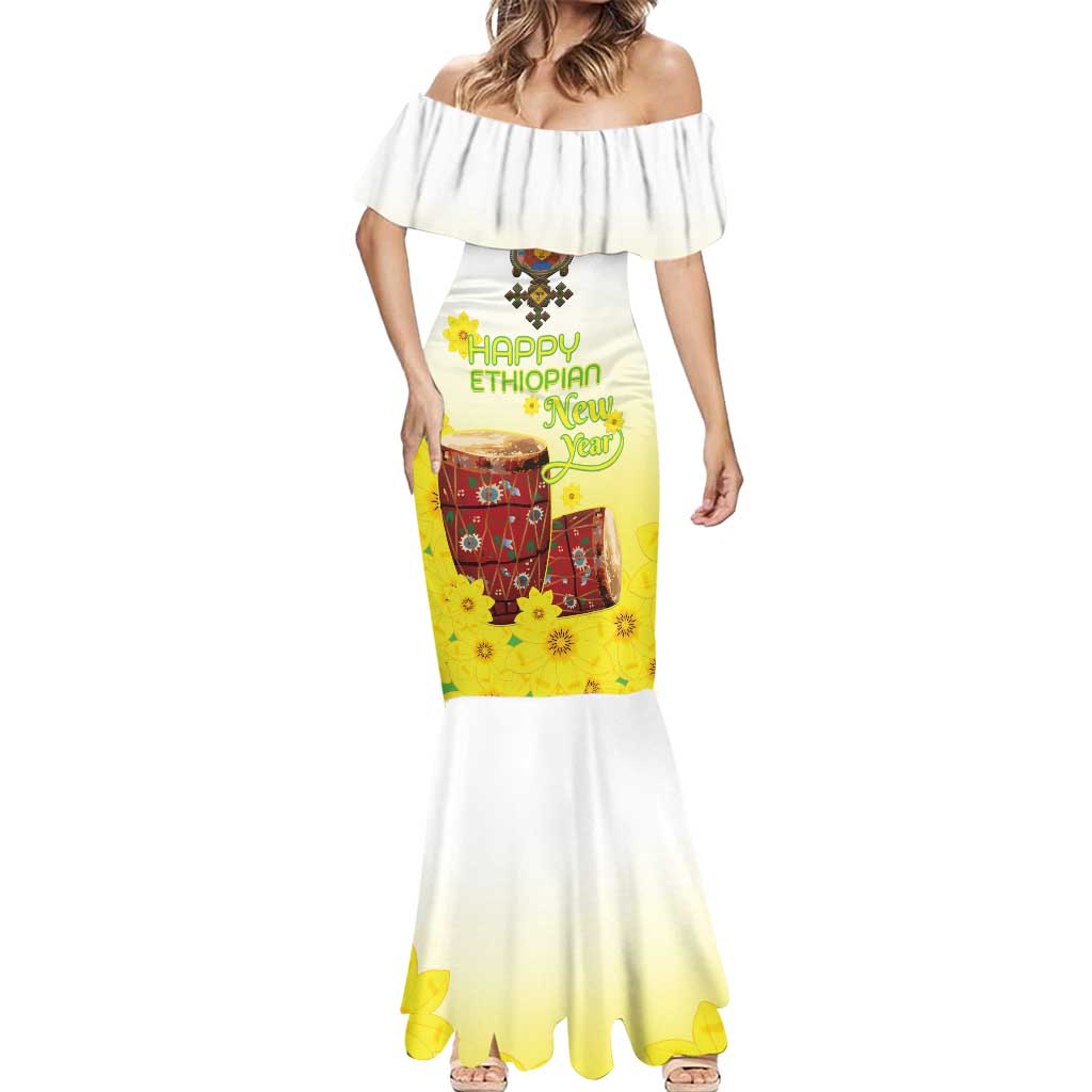 Ethiopian Enkutatash Mermaid Dress Kebero Drum With Adey Abeba Flower - Wonder Print Shop