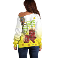 Ethiopian Enkutatash Off Shoulder Sweater Kebero Drum With Adey Abeba Flower - Wonder Print Shop