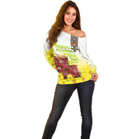 Ethiopian Enkutatash Off Shoulder Sweater Kebero Drum With Adey Abeba Flower - Wonder Print Shop