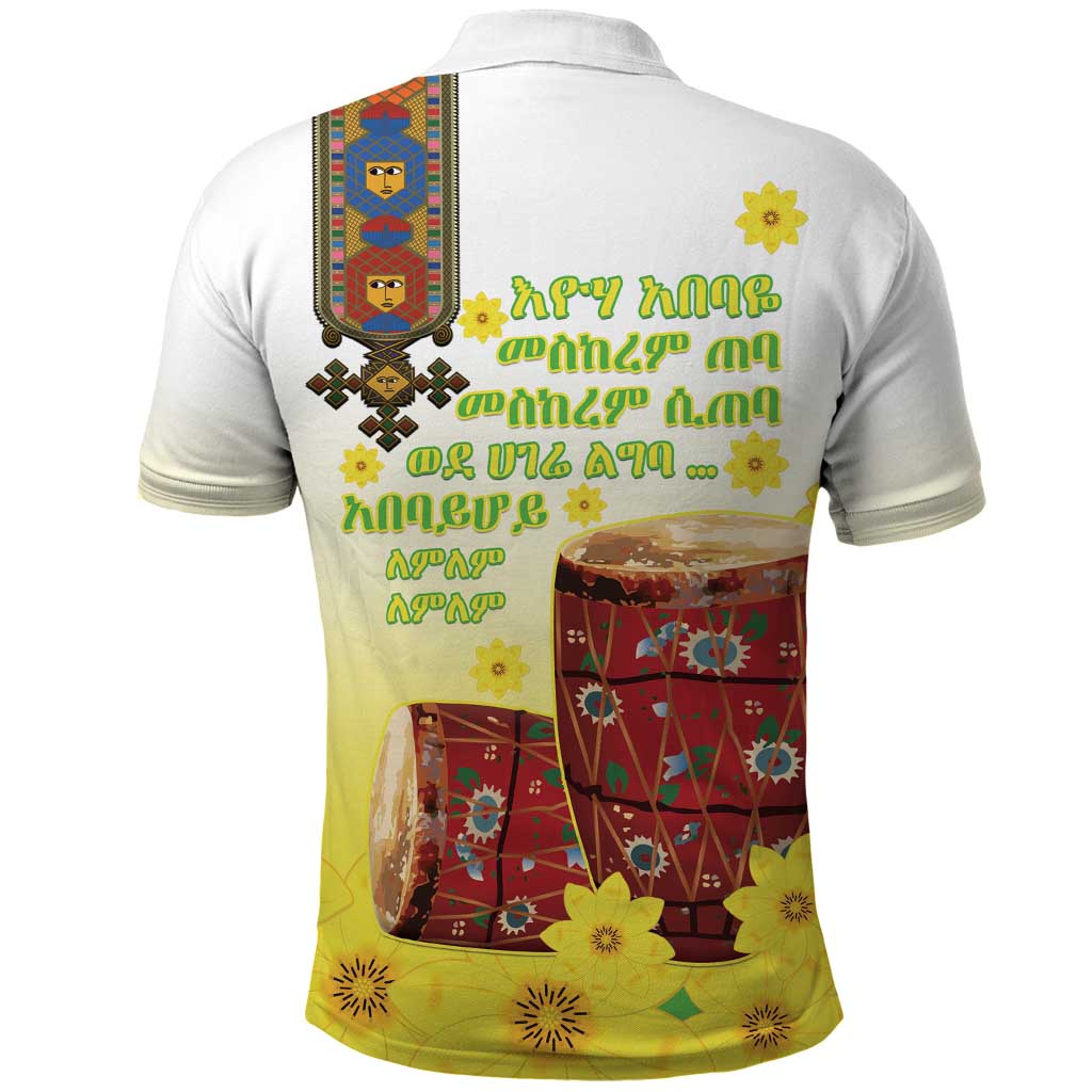 Ethiopian Enkutatash Polo Shirt Kebero Drum With Adey Abeba Flower - Wonder Print Shop