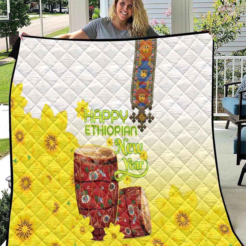 Ethiopian Enkutatash Quilt Kebero Drum With Adey Abeba Flower - Wonder Print Shop