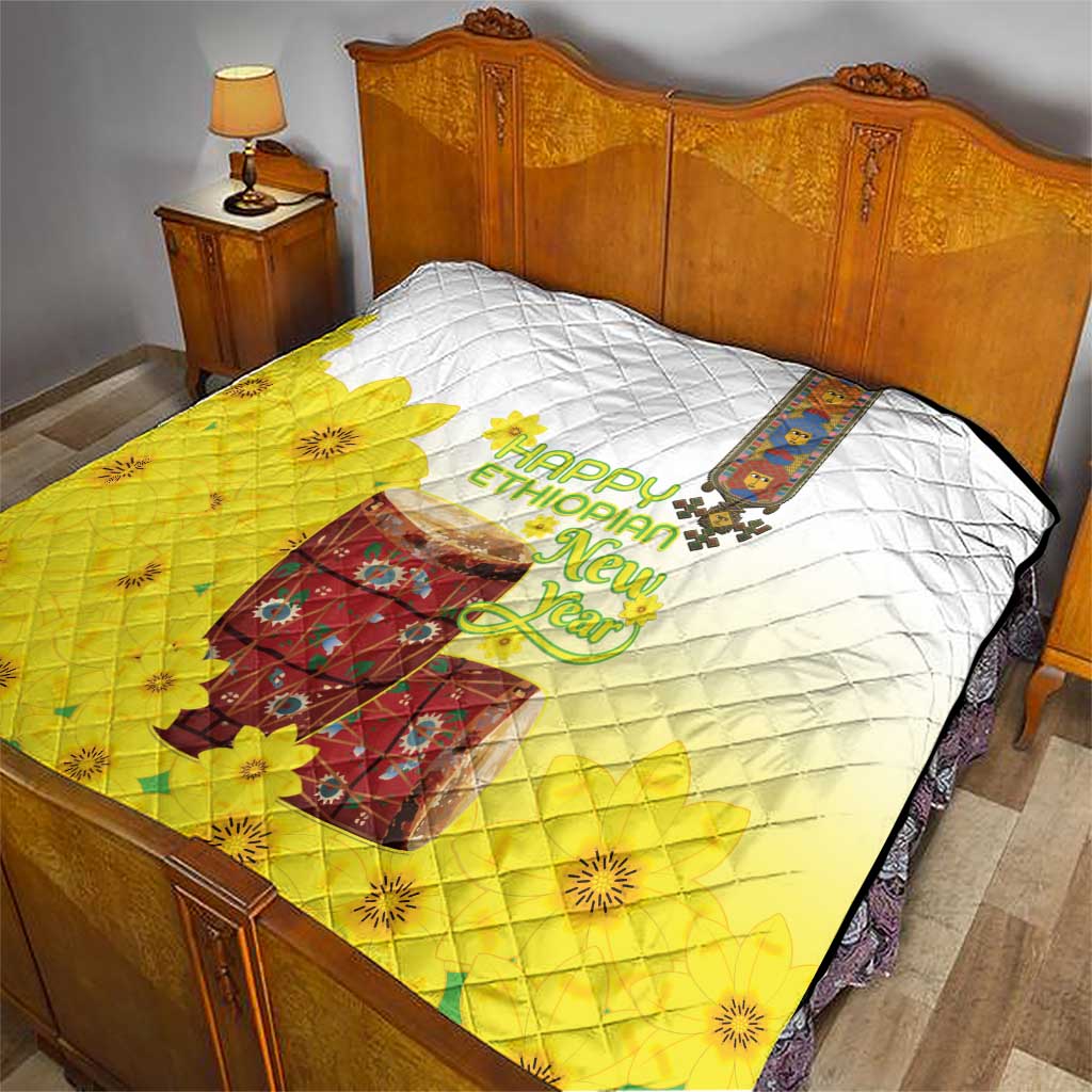 Ethiopian Enkutatash Quilt Kebero Drum With Adey Abeba Flower - Wonder Print Shop