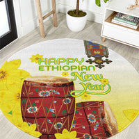 Ethiopian Enkutatash Round Carpet Kebero Drum With Adey Abeba Flower - Wonder Print Shop