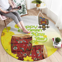 Ethiopian Enkutatash Round Carpet Kebero Drum With Adey Abeba Flower - Wonder Print Shop