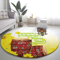 Ethiopian Enkutatash Round Carpet Kebero Drum With Adey Abeba Flower - Wonder Print Shop