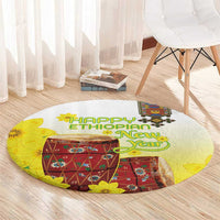 Ethiopian Enkutatash Round Carpet Kebero Drum With Adey Abeba Flower - Wonder Print Shop