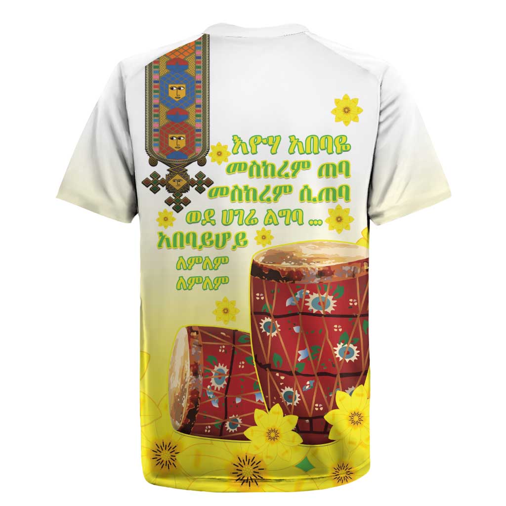 Ethiopian Enkutatash Rugby Jersey Kebero Drum With Adey Abeba Flower - Wonder Print Shop