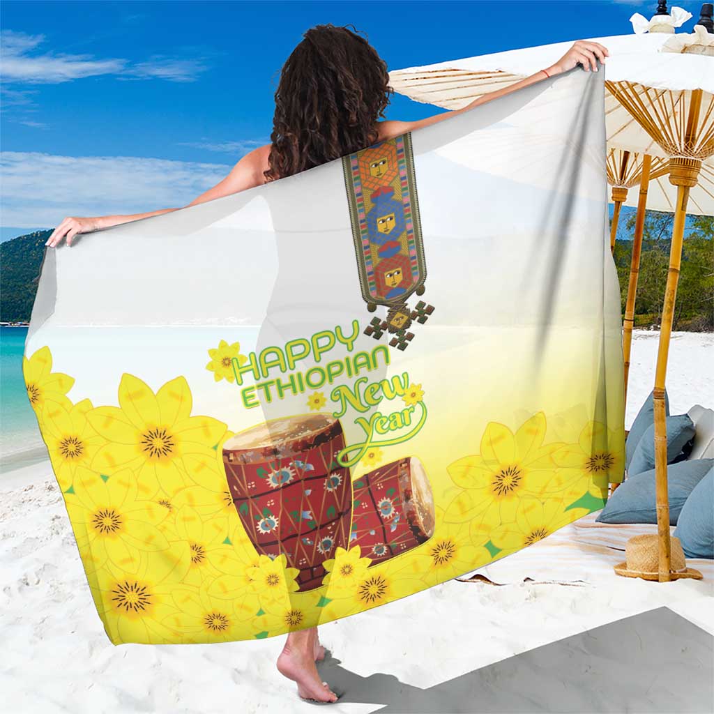 Ethiopian Enkutatash Sarong Kebero Drum With Adey Abeba Flower - Wonder Print Shop