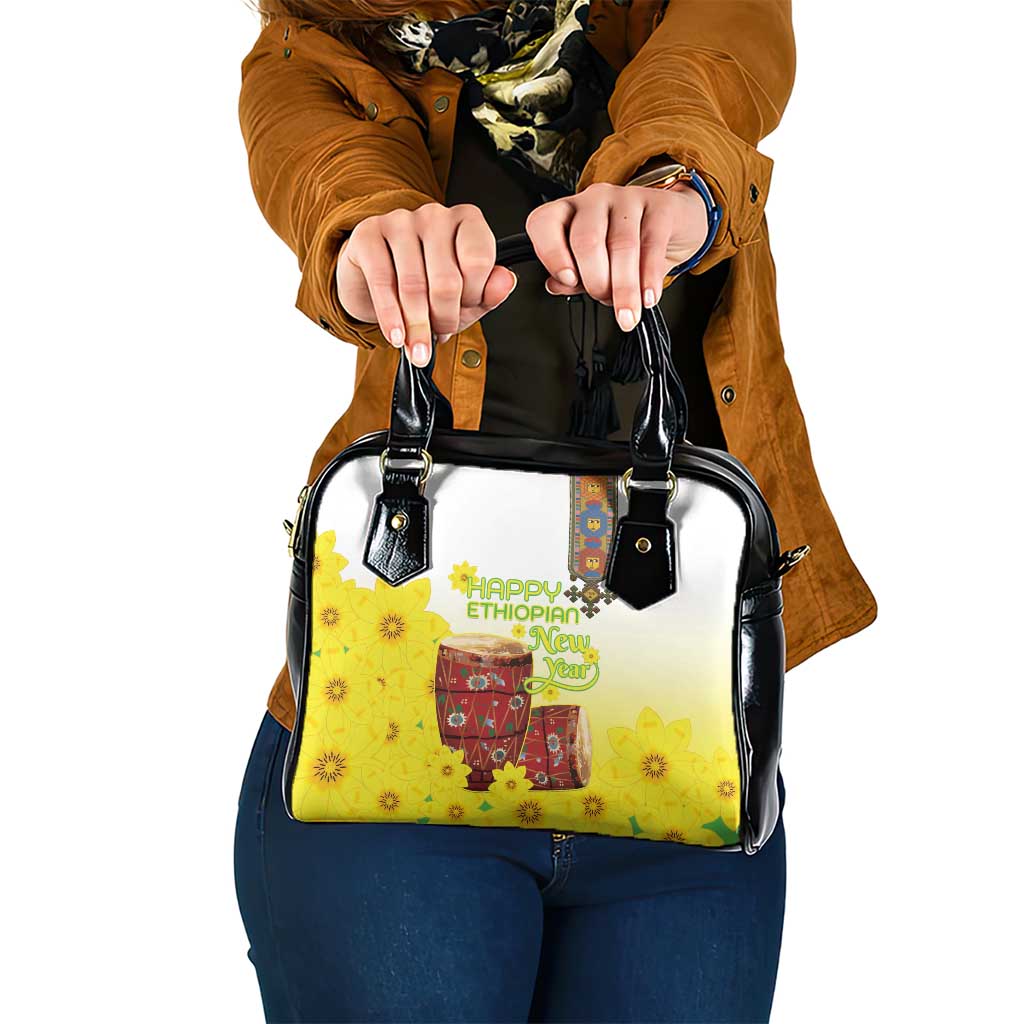 Ethiopian Enkutatash Shoulder Handbag Kebero Drum With Adey Abeba Flower - Wonder Print Shop