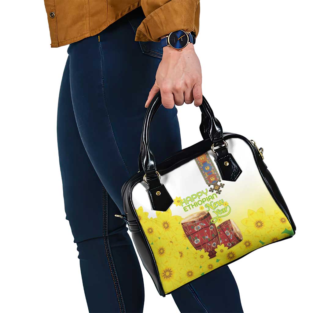 Ethiopian Enkutatash Shoulder Handbag Kebero Drum With Adey Abeba Flower - Wonder Print Shop