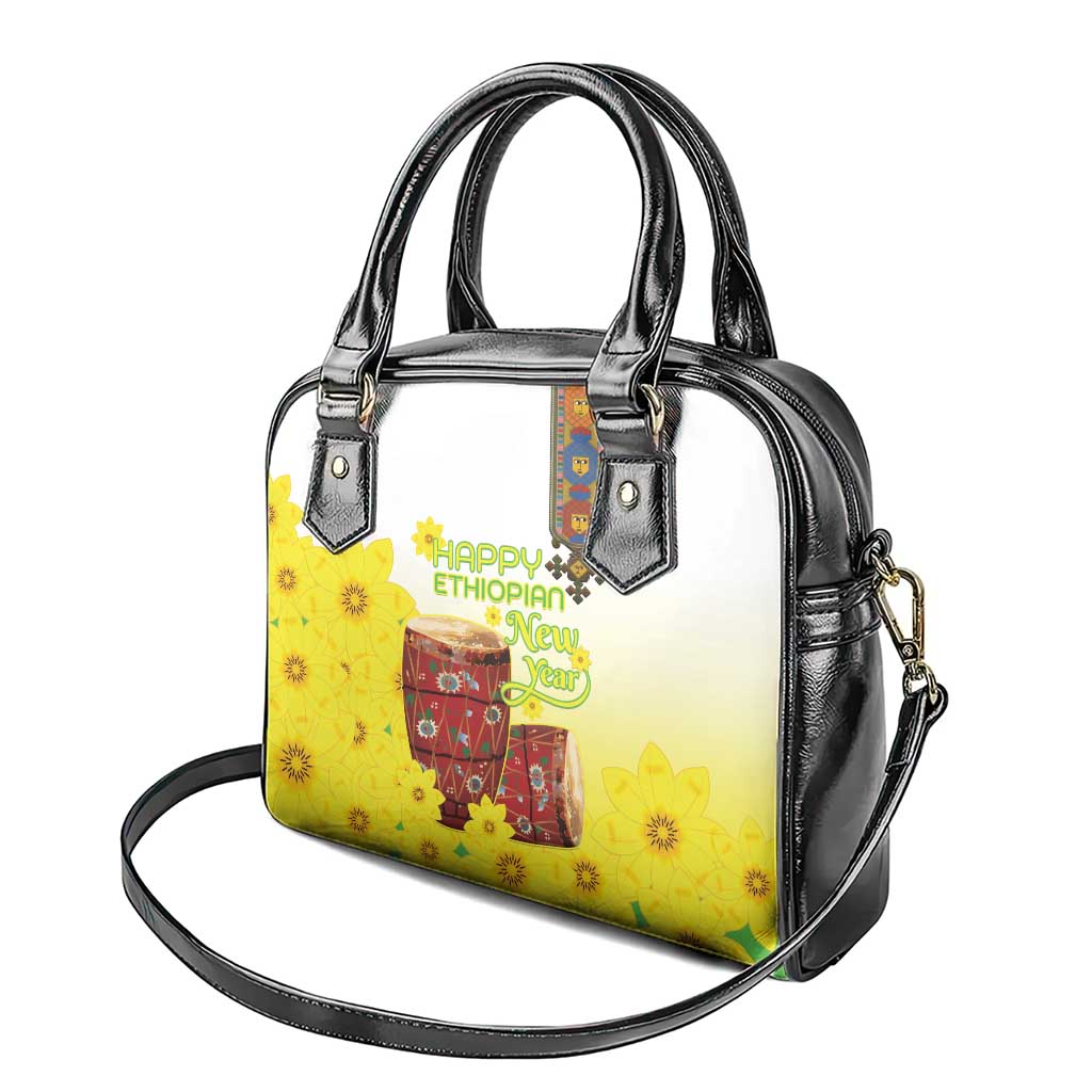 Ethiopian Enkutatash Shoulder Handbag Kebero Drum With Adey Abeba Flower - Wonder Print Shop