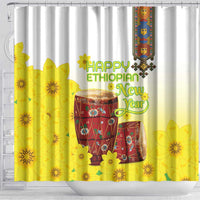 Ethiopian Enkutatash Shower Curtain Kebero Drum With Adey Abeba Flower - Wonder Print Shop