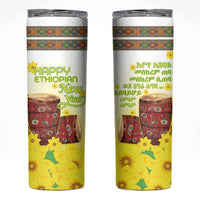 Ethiopian Enkutatash Skinny Tumbler Kebero Drum With Adey Abeba Flower - Wonder Print Shop