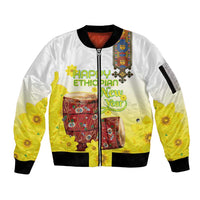 Ethiopian Enkutatash Sleeve Zip Bomber Jacket Kebero Drum With Adey Abeba Flower - Wonder Print Shop