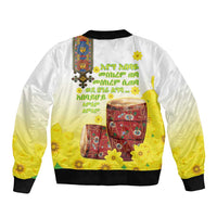 Ethiopian Enkutatash Sleeve Zip Bomber Jacket Kebero Drum With Adey Abeba Flower - Wonder Print Shop