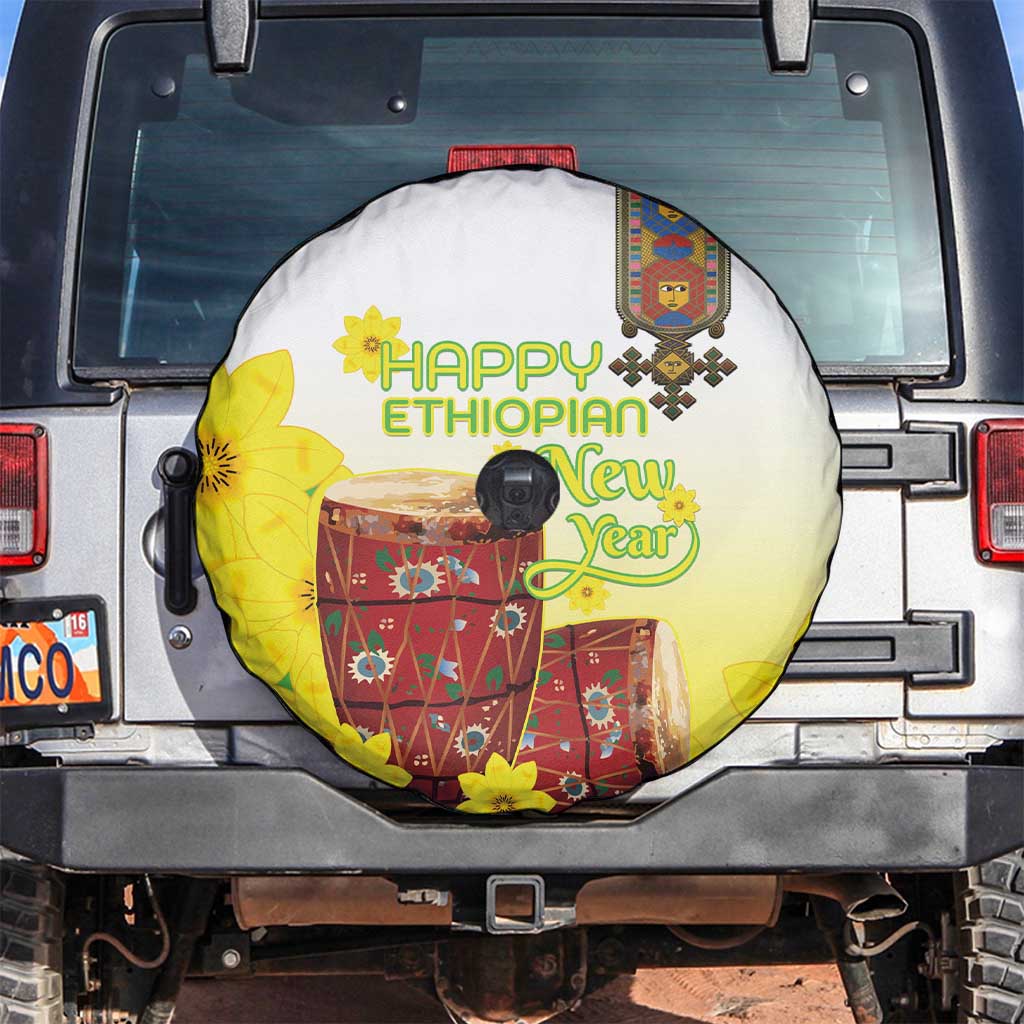 Ethiopian Enkutatash Spare Tire Cover Kebero Drum With Adey Abeba Flower - Wonder Print Shop