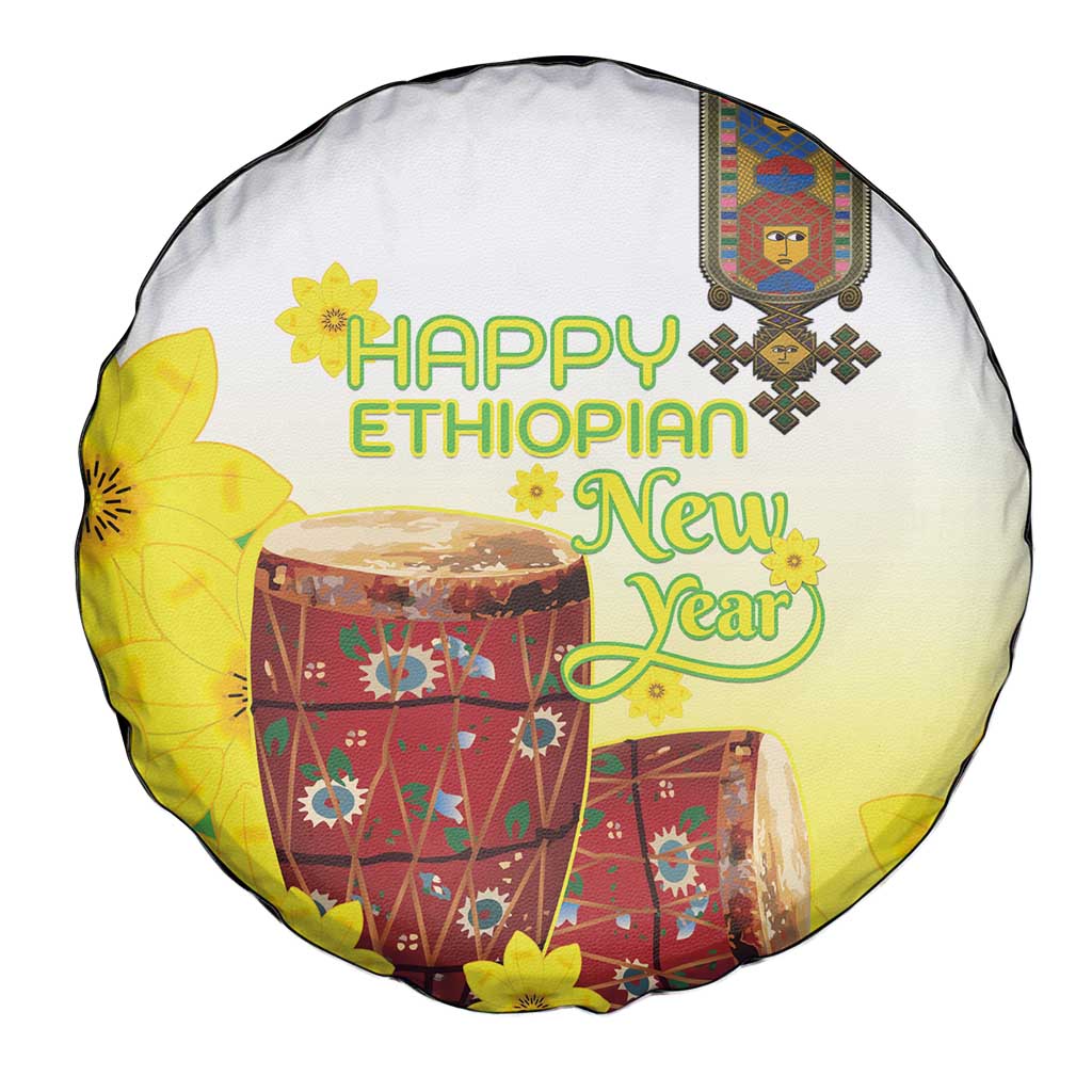 Ethiopian Enkutatash Spare Tire Cover Kebero Drum With Adey Abeba Flower - Wonder Print Shop