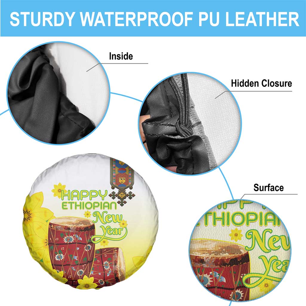 Ethiopian Enkutatash Spare Tire Cover Kebero Drum With Adey Abeba Flower - Wonder Print Shop