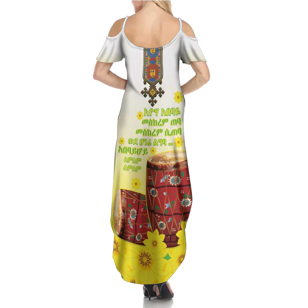 Ethiopian Enkutatash Summer Maxi Dress Kebero Drum With Adey Abeba Flower - Wonder Print Shop
