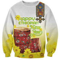 Ethiopian Enkutatash Sweatshirt Kebero Drum With Adey Abeba Flower - Wonder Print Shop