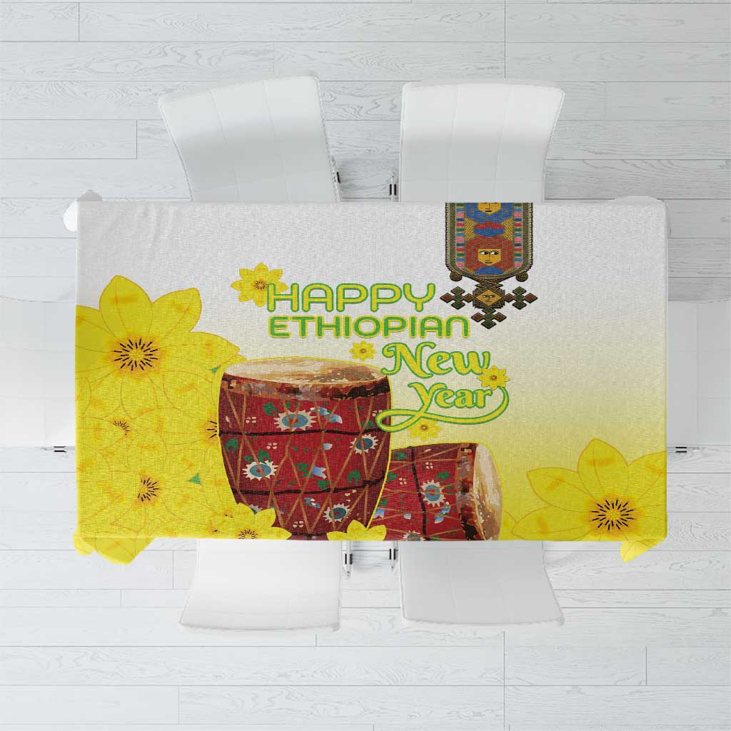 Ethiopian Enkutatash Tablecloth Kebero Drum With Adey Abeba Flower - Wonder Print Shop