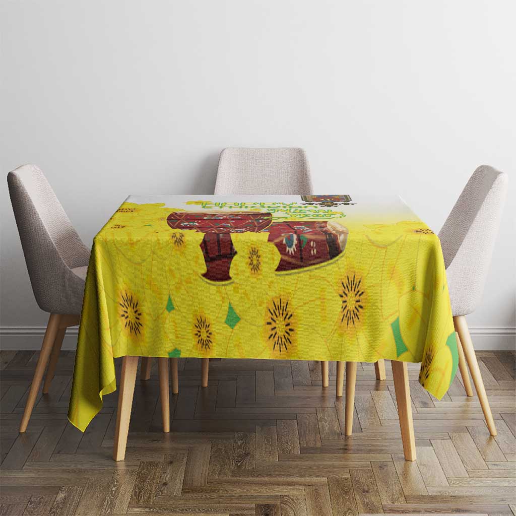 Ethiopian Enkutatash Tablecloth Kebero Drum With Adey Abeba Flower - Wonder Print Shop