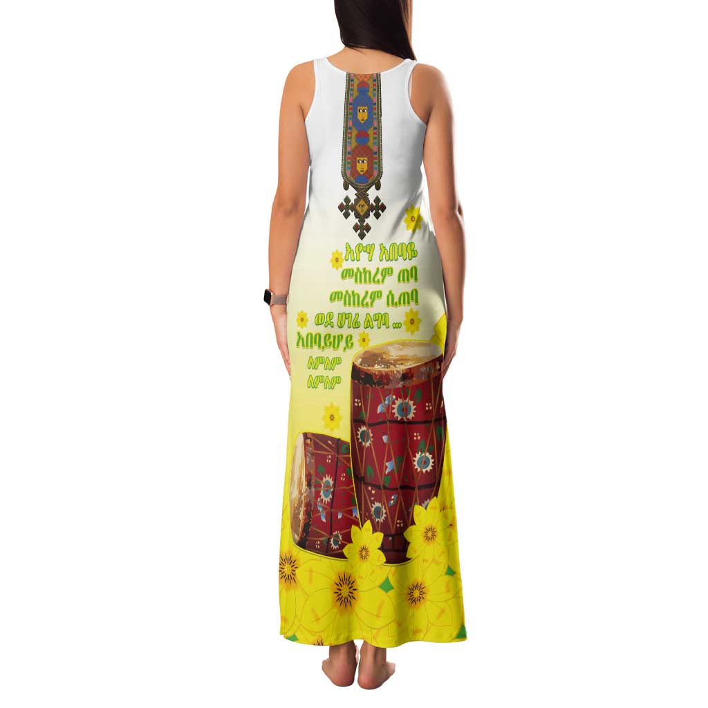 Ethiopian Enkutatash Tank Maxi Dress Kebero Drum With Adey Abeba Flower - Wonder Print Shop