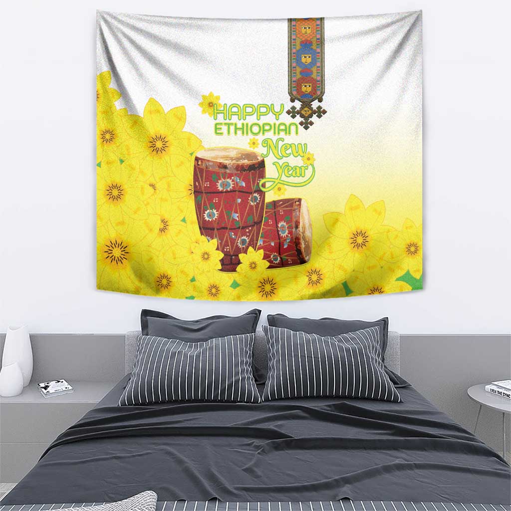 Ethiopian Enkutatash Tapestry Kebero Drum With Adey Abeba Flower - Wonder Print Shop