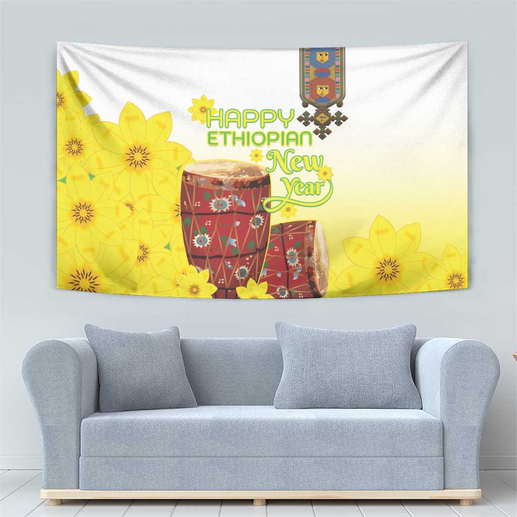 Ethiopian Enkutatash Tapestry Kebero Drum With Adey Abeba Flower - Wonder Print Shop