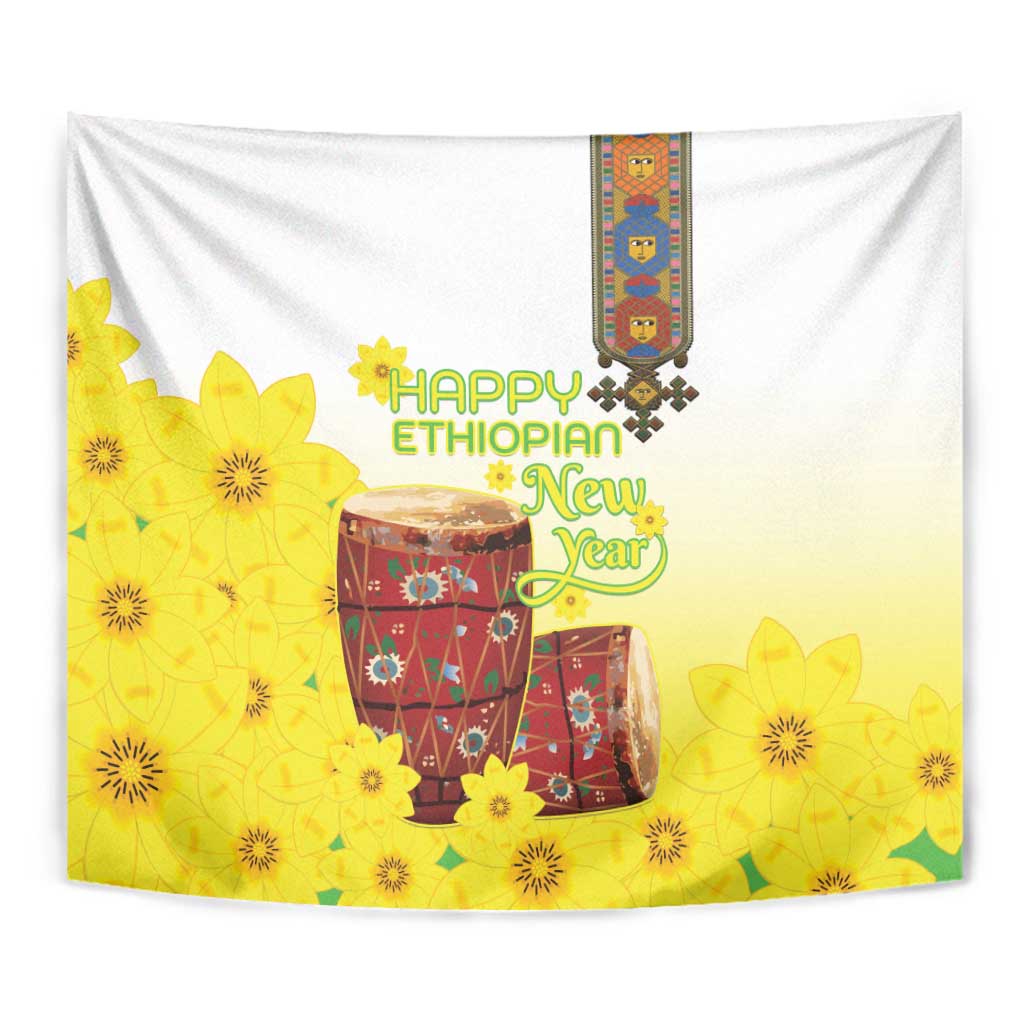 Ethiopian Enkutatash Tapestry Kebero Drum With Adey Abeba Flower - Wonder Print Shop