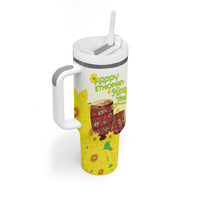 Ethiopian Enkutatash Tumbler With Handle Kebero Drum With Adey Abeba Flower - Wonder Print Shop